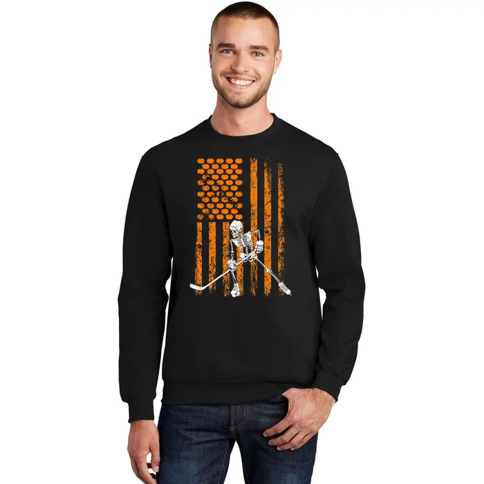 Ice Hockey Player Fan Gift Skeleton Halloween Tall Sweatshirt