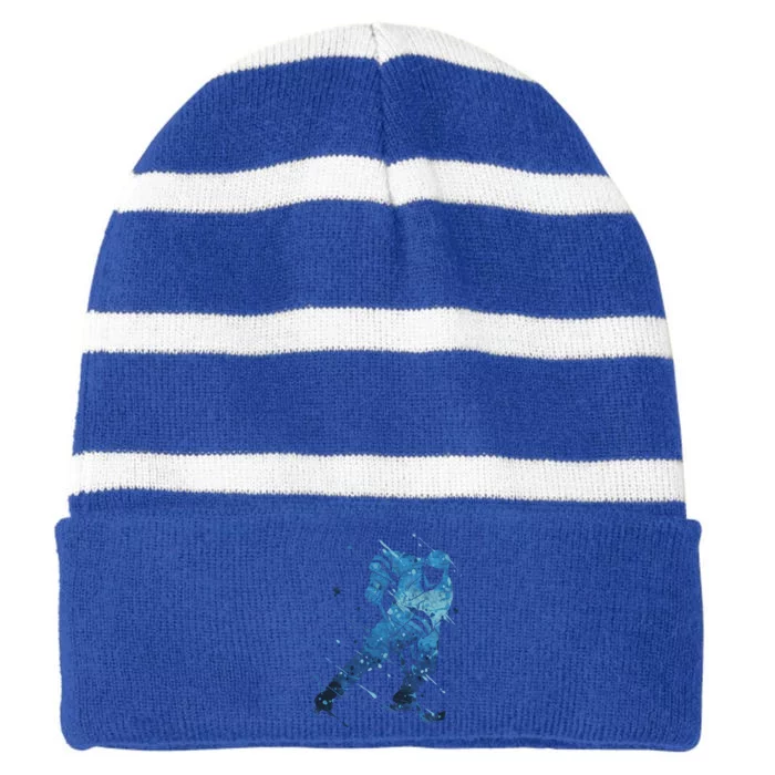 Ice Hockey Player Meaningful Gift Striped Beanie with Solid Band