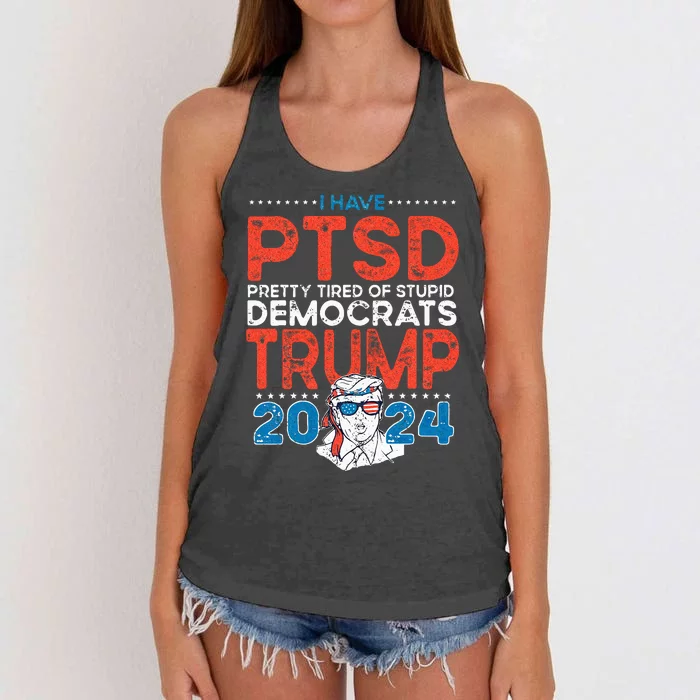 I Have PTSD Pretty Tired Of Stupid Democrats Trump 2024 Women's Knotted Racerback Tank