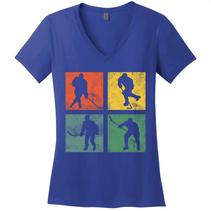 Ice Hockey Player Vintage Motif Winter Sports Team Gift Women's V-Neck T-Shirt