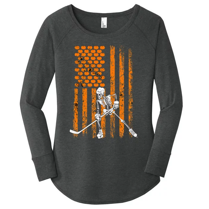 Ice Hockey Player Fan Gift Skeleton Halloween Women's Perfect Tri Tunic Long Sleeve Shirt