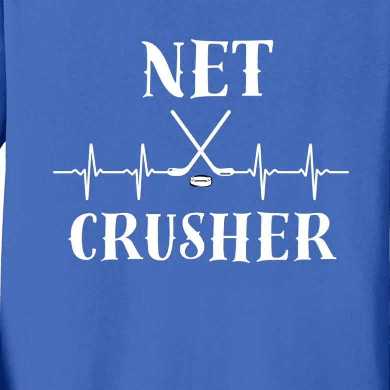 Ice Hockey Player Hockey Lover Net Crusher Hockey Heartbeat Meaningful Gift Kids Long Sleeve Shirt