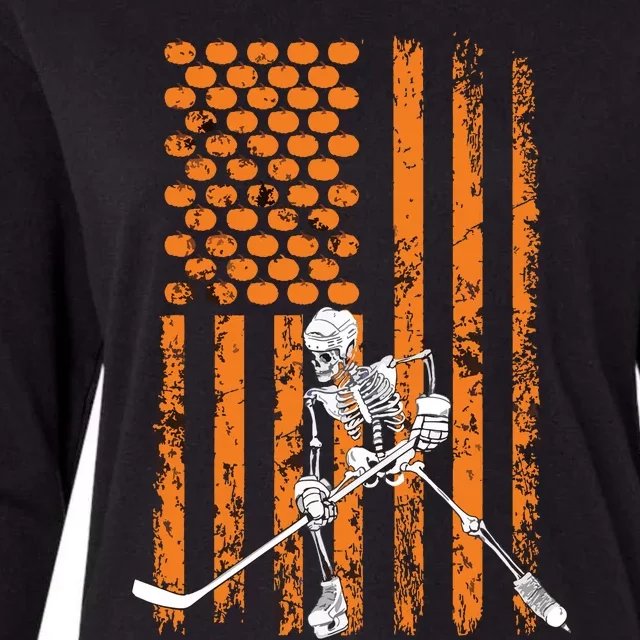 Ice Hockey Player Fan Gift Skeleton Halloween Boy Womens Cotton Relaxed Long Sleeve T-Shirt