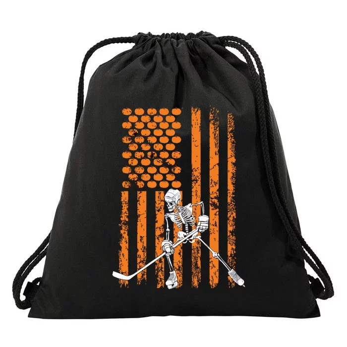 Ice Hockey Player Fan Gift Skeleton Halloween Boy Drawstring Bag