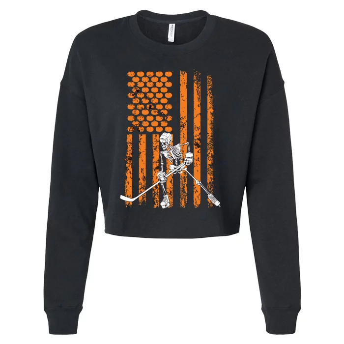 Ice Hockey Player Fan Gift Skeleton Halloween Boy Cropped Pullover Crew