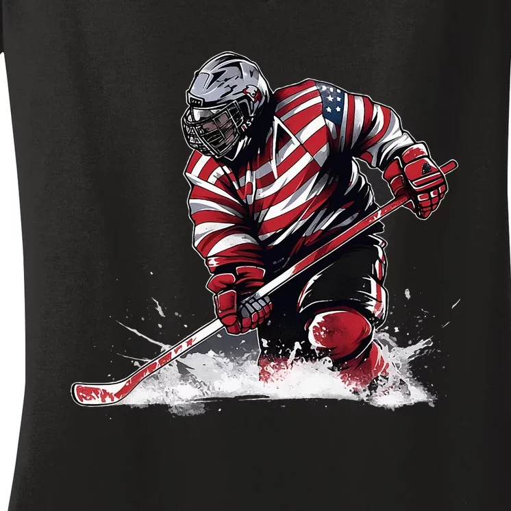 Ice Hockey Puck Hockey Player Women's V-Neck T-Shirt