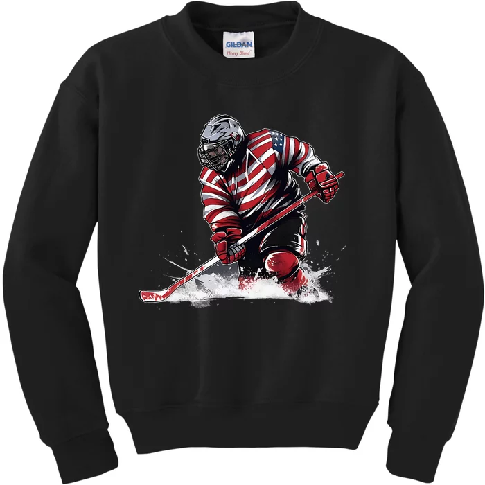 Ice Hockey Puck Hockey Player Kids Sweatshirt