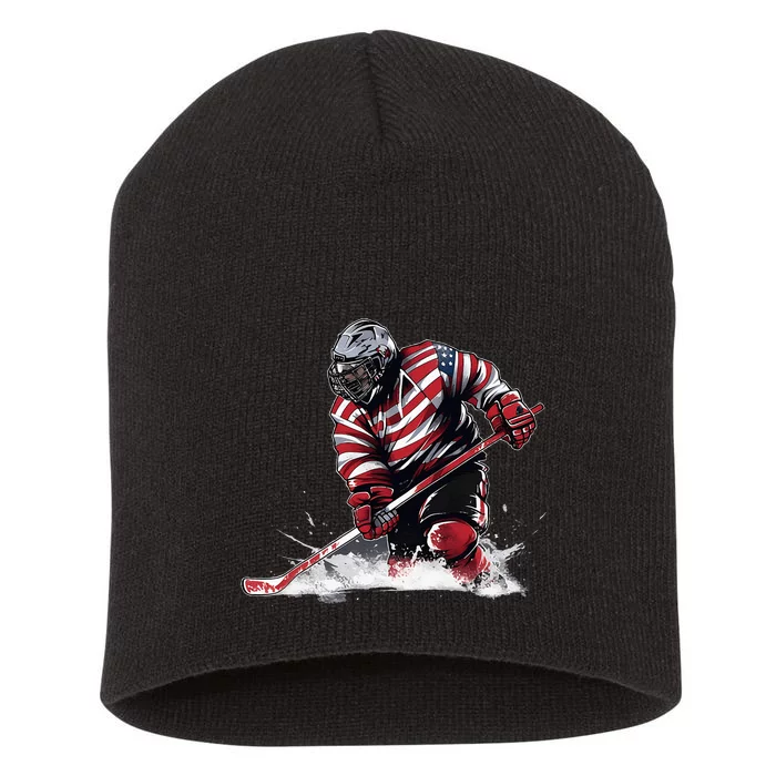 Ice Hockey Puck Hockey Player Short Acrylic Beanie