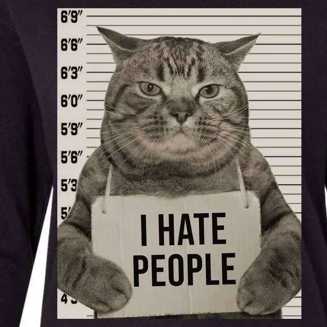 I Hate People Funny Jail Cat Womens Cotton Relaxed Long Sleeve T-Shirt