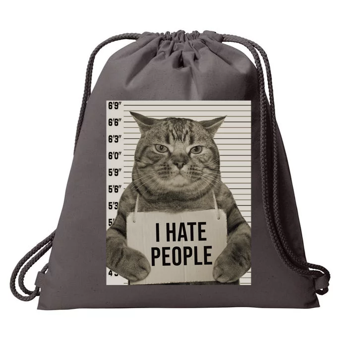 I Hate People Funny Jail Cat Drawstring Bag