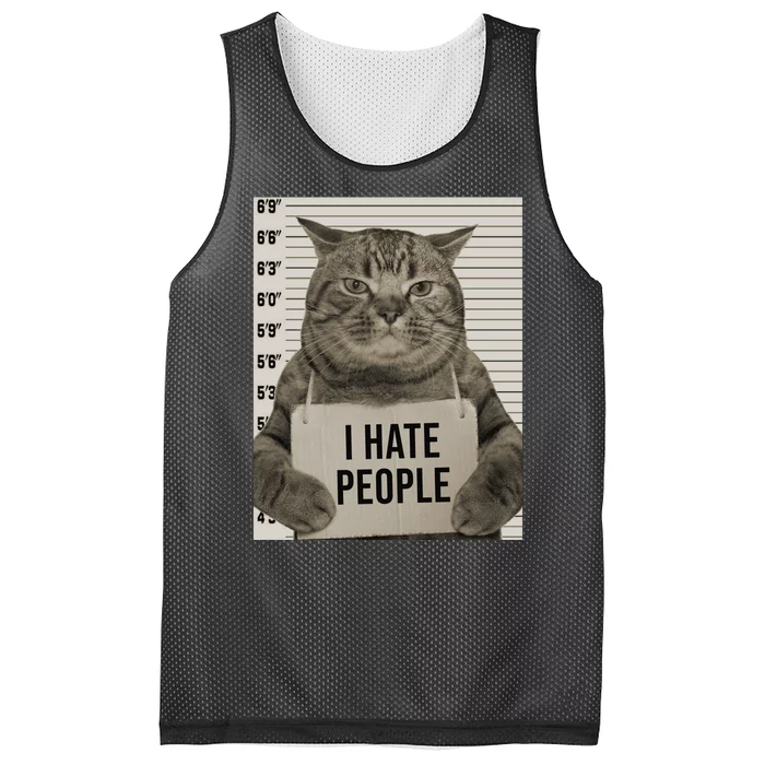 I Hate People Funny Jail Cat Mesh Reversible Basketball Jersey Tank