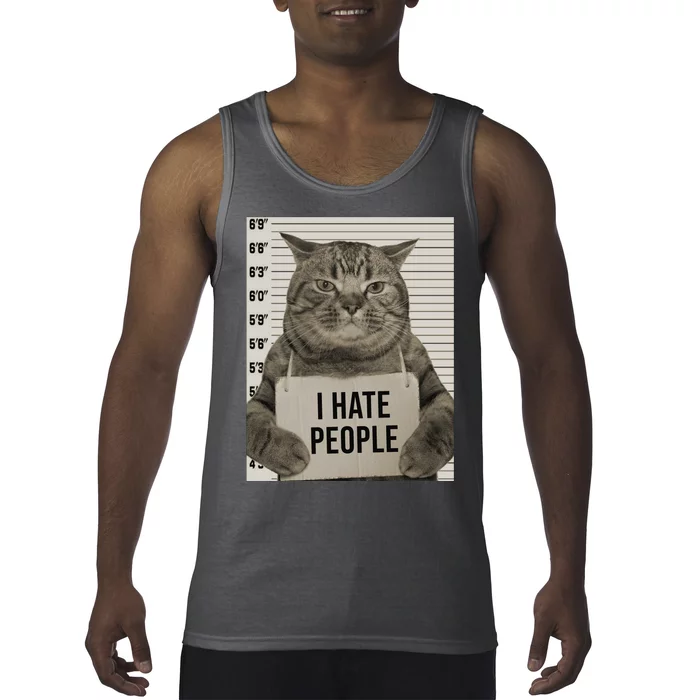 I Hate People Funny Jail Cat Tank Top