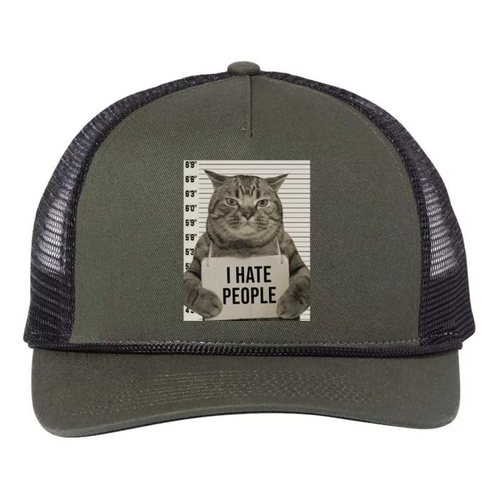 I Hate People Funny Jail Cat Retro Rope Trucker Hat Cap