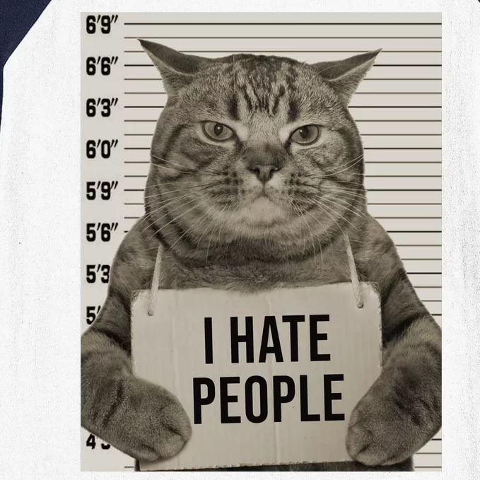 I Hate People Funny Jail Cat Baseball Sleeve Shirt