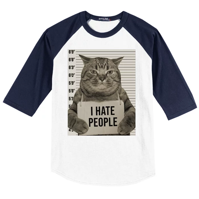 I Hate People Funny Jail Cat Baseball Sleeve Shirt