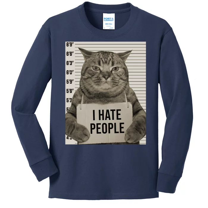 I Hate People Funny Jail Cat Kids Long Sleeve Shirt