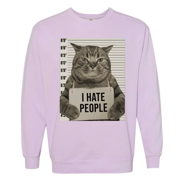 I Hate People Funny Jail Cat Garment-Dyed Sweatshirt