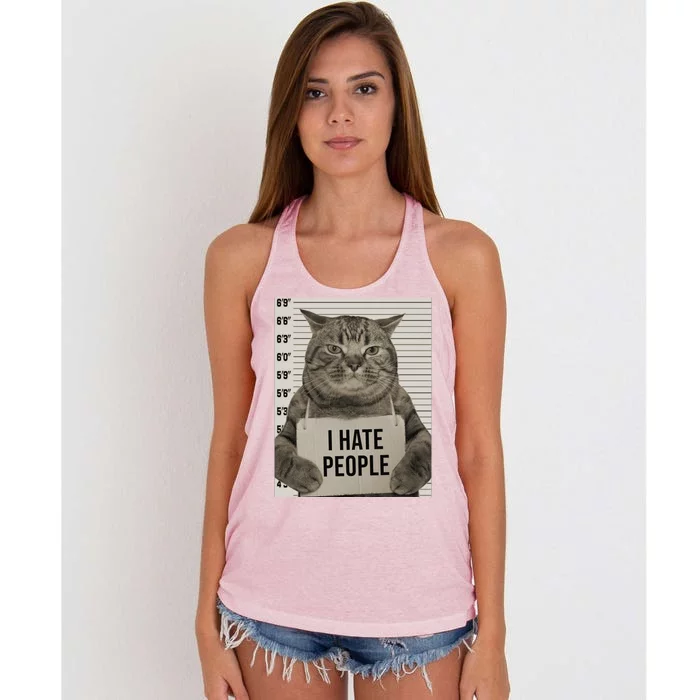 I Hate People Funny Jail Cat Women's Knotted Racerback Tank