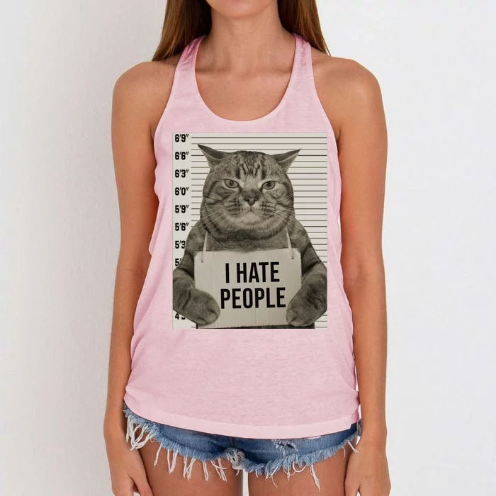 I Hate People Funny Jail Cat Women's Knotted Racerback Tank