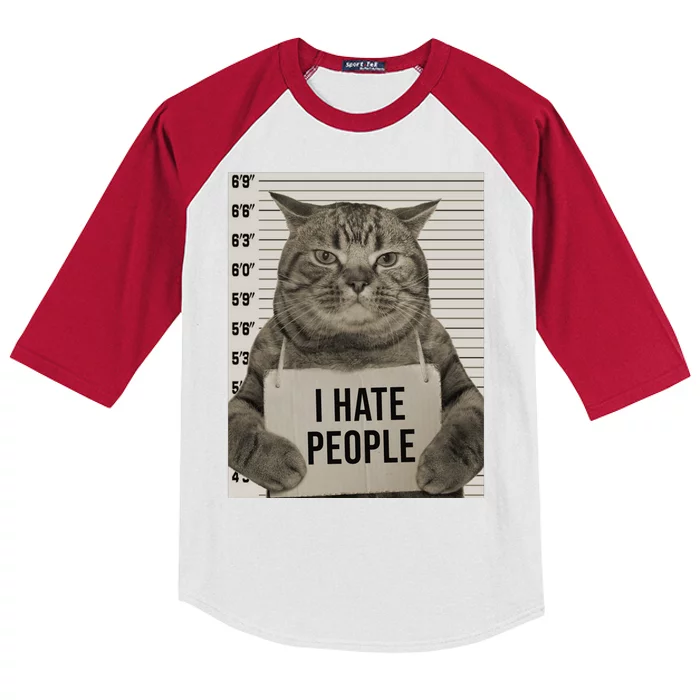 I Hate People Funny Jail Cat Kids Colorblock Raglan Jersey