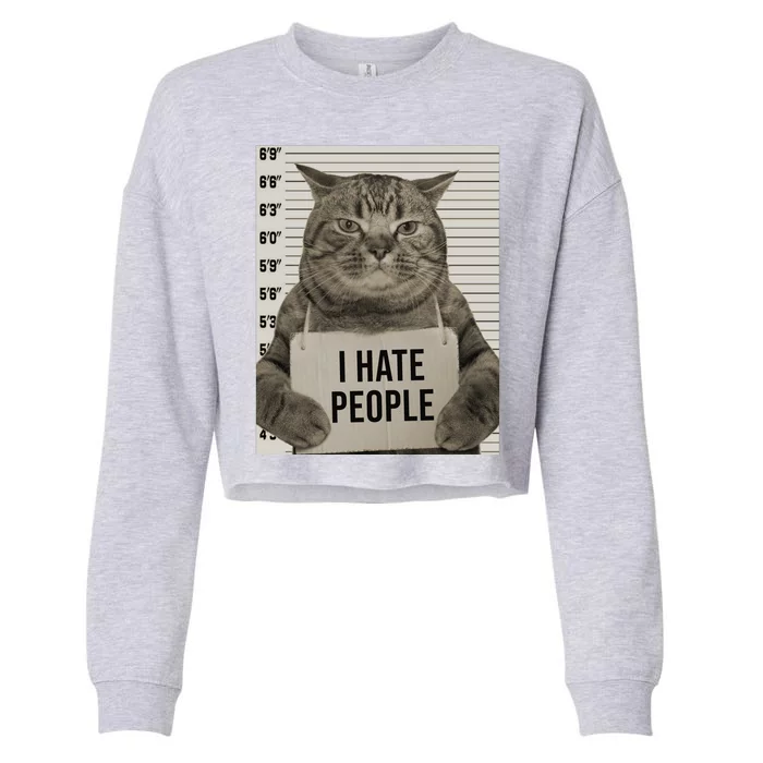 I Hate People Funny Jail Cat Cropped Pullover Crew