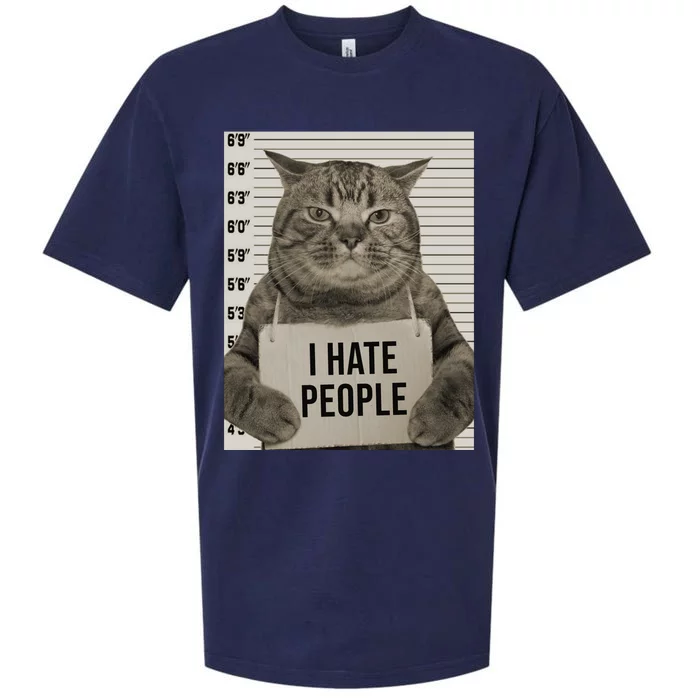 I Hate People Funny Jail Cat Sueded Cloud Jersey T-Shirt