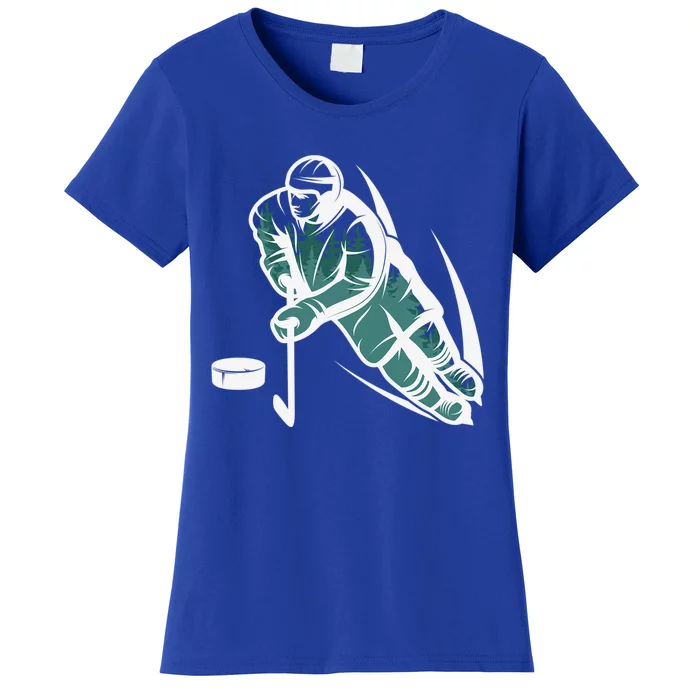 Ice Hockey Player With Trees For Hockey Fans Funny Gift Women's T-Shirt