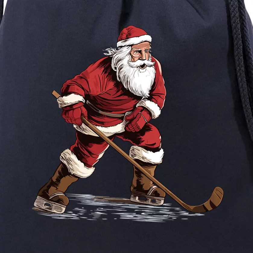 Ice Hockey Player Xmas Santa Playing Ice Hockey Christmas Gift Drawstring Bag