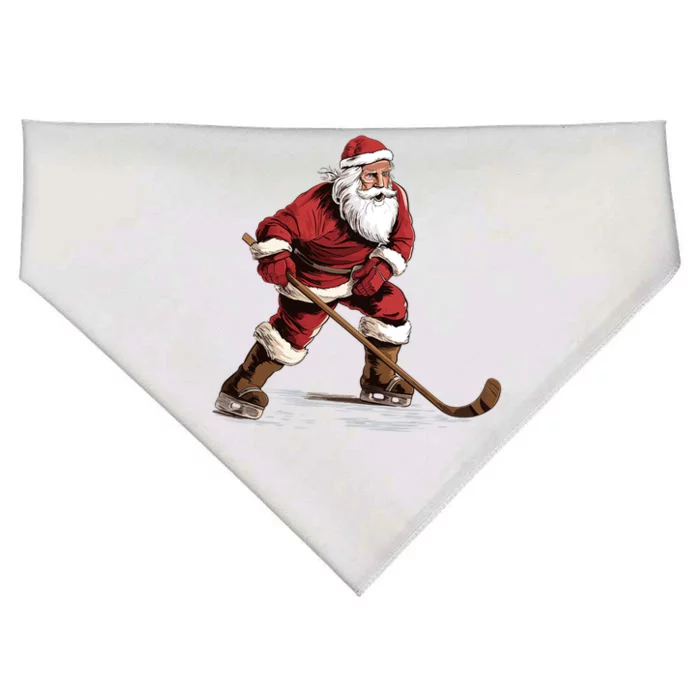 Ice Hockey Player Xmas Santa Playing Ice Hockey Christmas Gift USA-Made Doggie Bandana