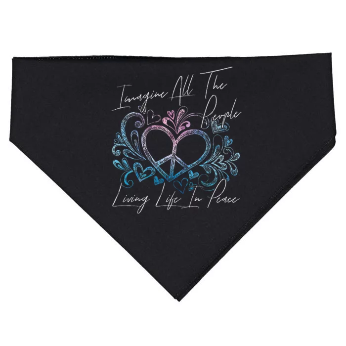 Imagine Hippie People Living Life In Peace And Love USA-Made Doggie Bandana