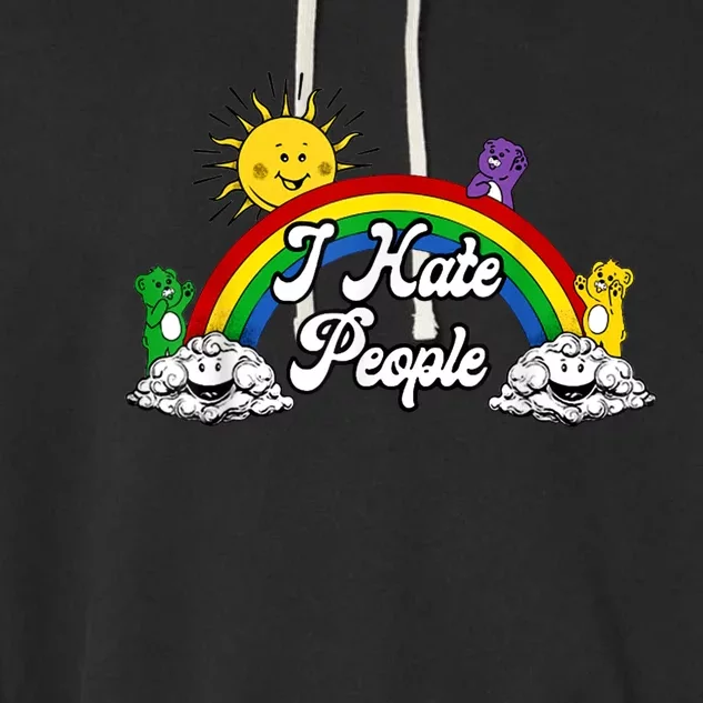 I Hate People Rainbow Printed Garment-Dyed Fleece Hoodie