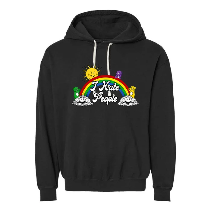 I Hate People Rainbow Printed Garment-Dyed Fleece Hoodie