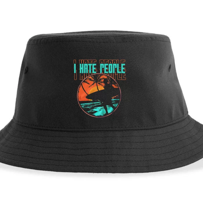 I Hate People Surfing Waves Ocean Surfboard Surfer Sustainable Bucket Hat