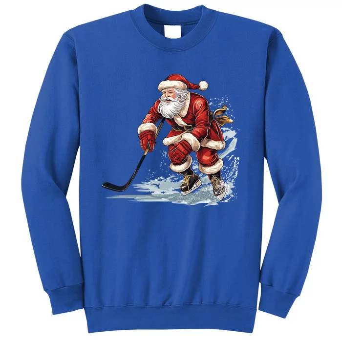 Ice Hockey Player Holiday Santa Playing Ice Hockey Christmas Gift Tall Sweatshirt