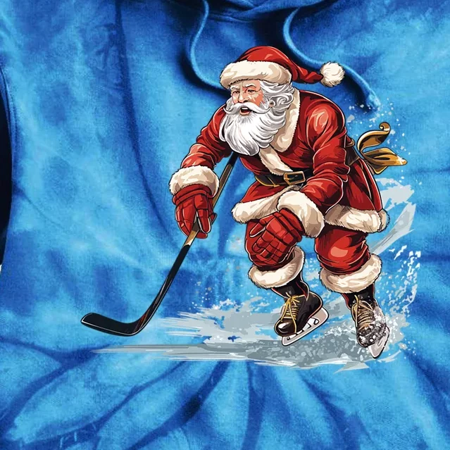 Ice Hockey Player Holiday Santa Playing Ice Hockey Christmas Gift Tie Dye Hoodie