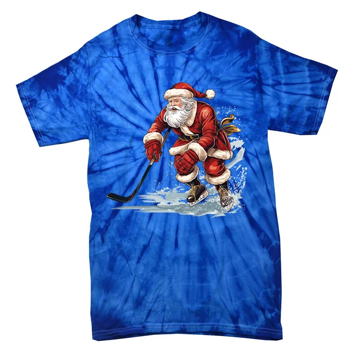 Ice Hockey Player Holiday Santa Playing Ice Hockey Christmas Gift Tie-Dye T-Shirt