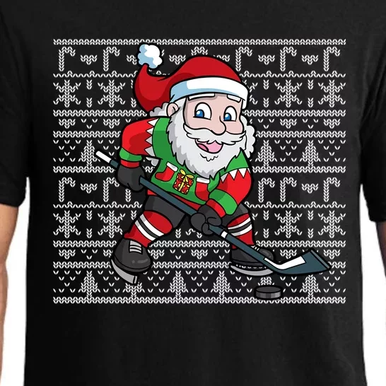 Ice Hockey Player Santa Claus Ugly Christmas Pattern Gift Pajama Set