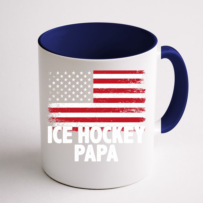 Ice Hockey Papa Sports Dad Player Coach Usa Flag Meaningful Gift Front & Back Coffee Mug