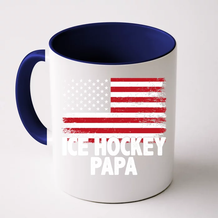 Ice Hockey Papa Sports Dad Player Coach Usa Flag Meaningful Gift Front & Back Coffee Mug