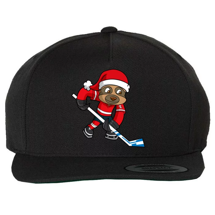 Ice Hockey Player Sloth Santa Winter Sports Christmas Gift Wool Snapback Cap