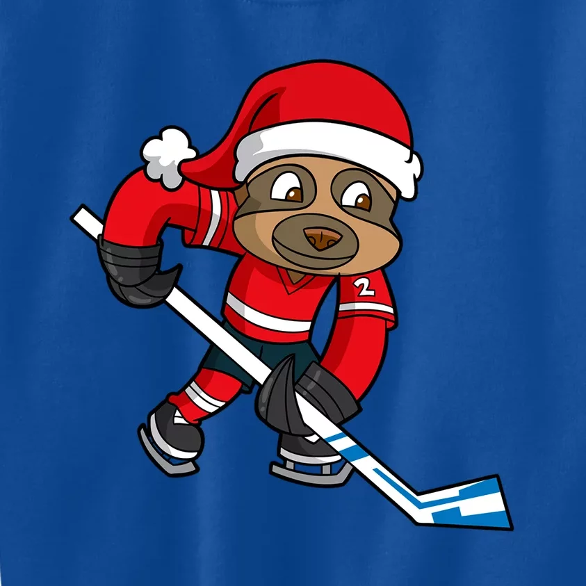 Ice Hockey Player Sloth Santa Winter Sports Christmas Gift Kids Sweatshirt