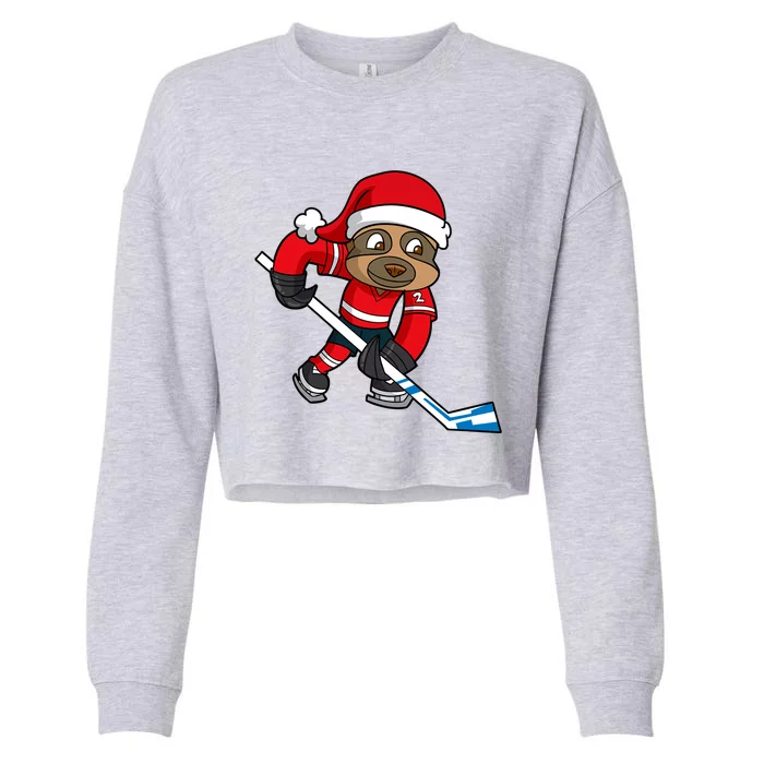 Ice Hockey Player Sloth Santa Winter Sports Christmas Gift Cropped Pullover Crew