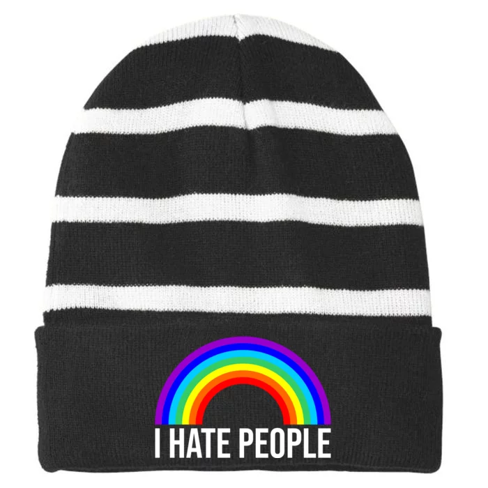 I Hate People Rainbow Funny Humor Anti Social Striped Beanie with Solid Band