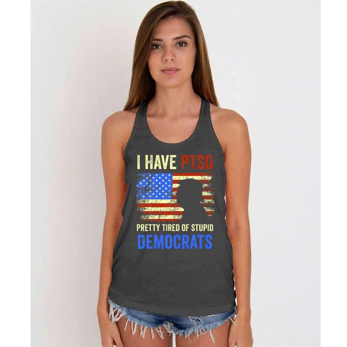 I Have Ptsd Pretty Tired Of Stupid Democrats 2024 Women's Knotted Racerback Tank