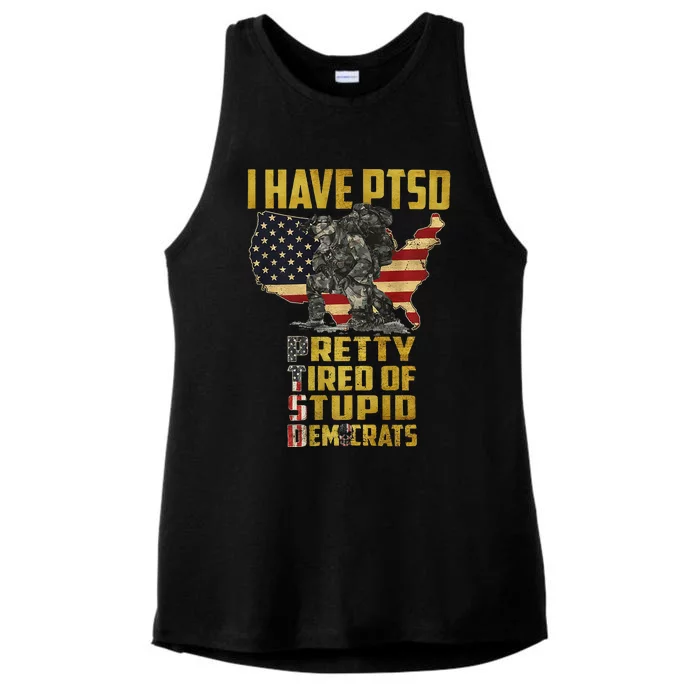 I Have PTSD Pretty Tired Of Stupid Democrats Premium Ladies Tri-Blend Wicking Tank