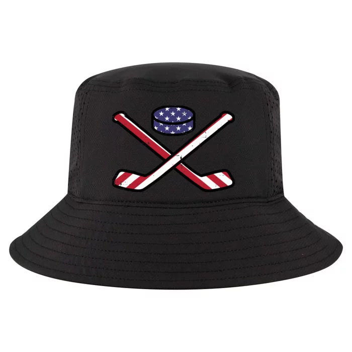 ICe Hockey Puck Sticks Fourth July 4th Sports Patriotic Cool Comfort Performance Bucket Hat