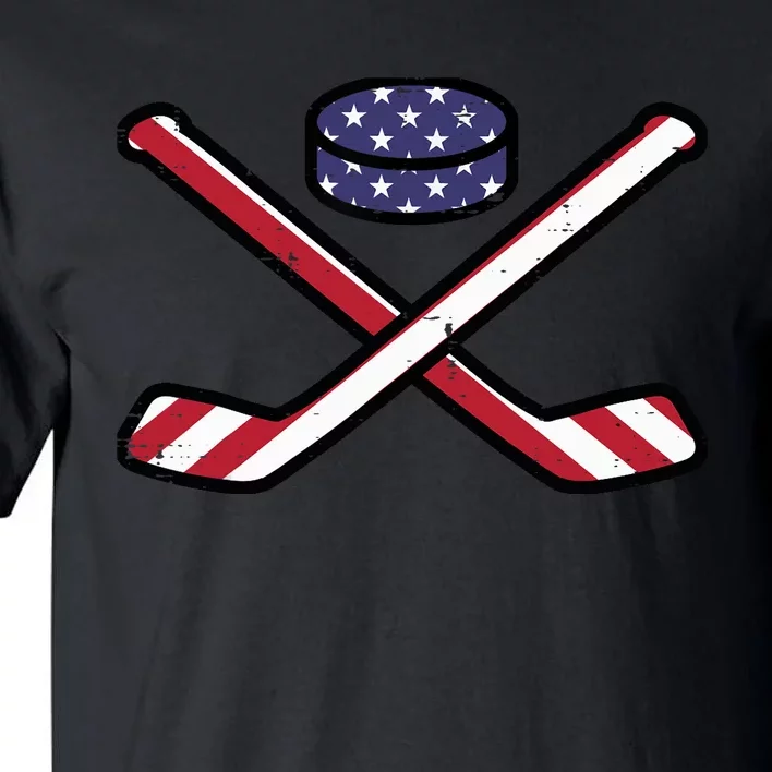 ICe Hockey Puck Sticks Fourth July 4th Sports Patriotic Tall T-Shirt