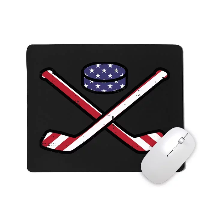 ICe Hockey Puck Sticks Fourth July 4th Sports Patriotic Mousepad