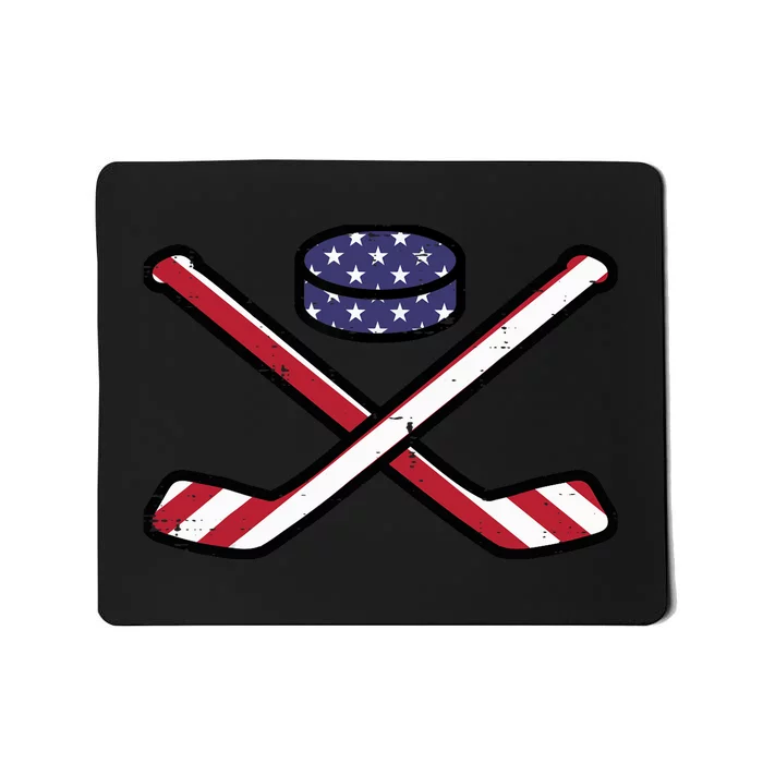 ICe Hockey Puck Sticks Fourth July 4th Sports Patriotic Mousepad