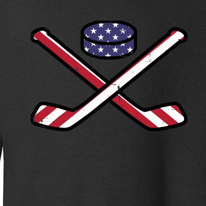 ICe Hockey Puck Sticks Fourth July 4th Sports Patriotic Toddler Sweatshirt